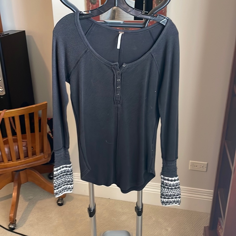 Free people long sleeve shirt with wool sleeve detail